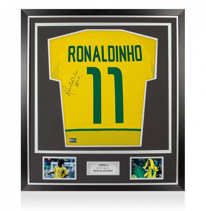 Ronaldinho Back Signed Brazil 2002 Home Shirt In Classic Frame