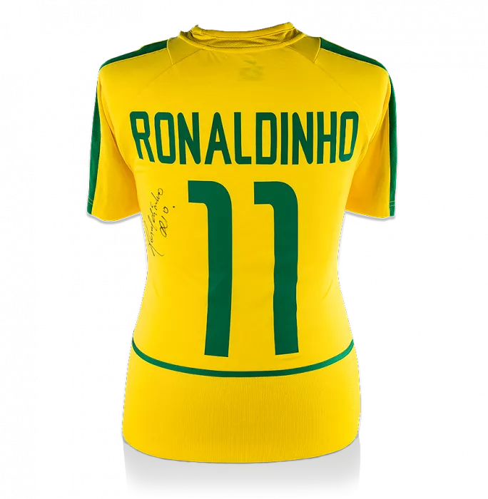 Ronaldinho Back Signed Brazil 2002 Home Shirt