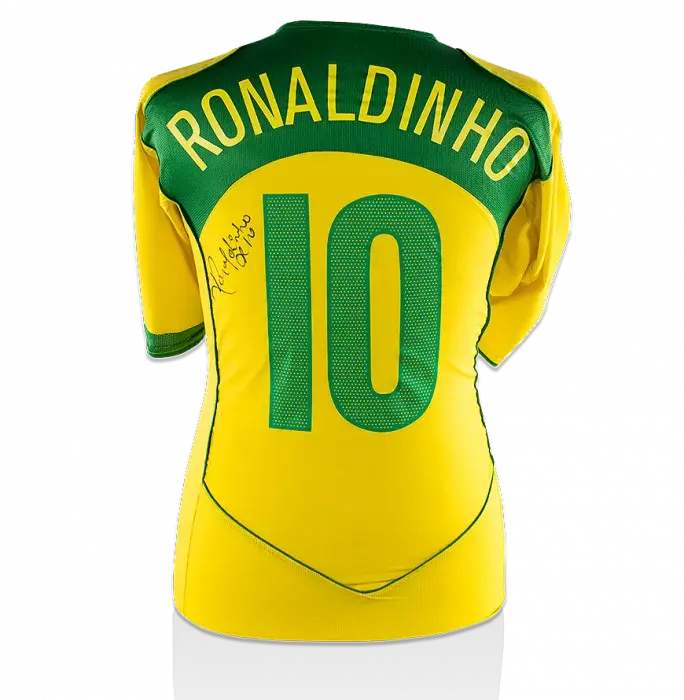 Ronaldinho Back Signed Brazil 2004 Home Shirt