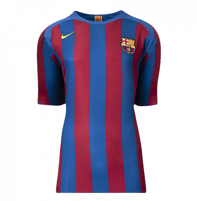 Ronaldinho Back Signed FC Barcelona 2005-06 Home Shirt With Fan Style Numbers In Hero Frame: Option 1