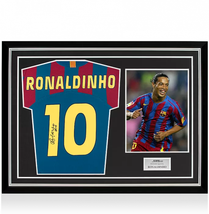Ronaldinho Back Signed FC Barcelona 2005-06 Home Shirt In Hero Frame: Option 2