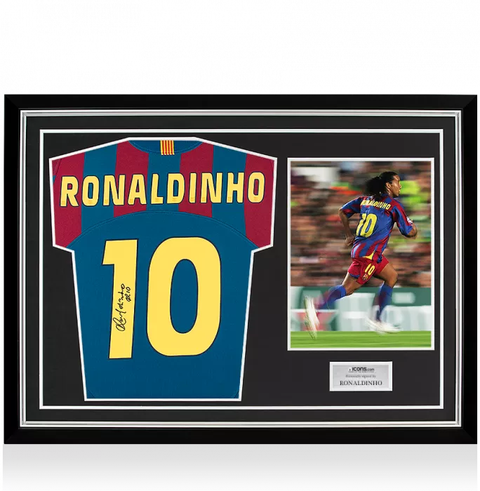 Ronaldinho Back Signed FC Barcelona 2005-06 Home Shirt In Hero Frame: Option 1
