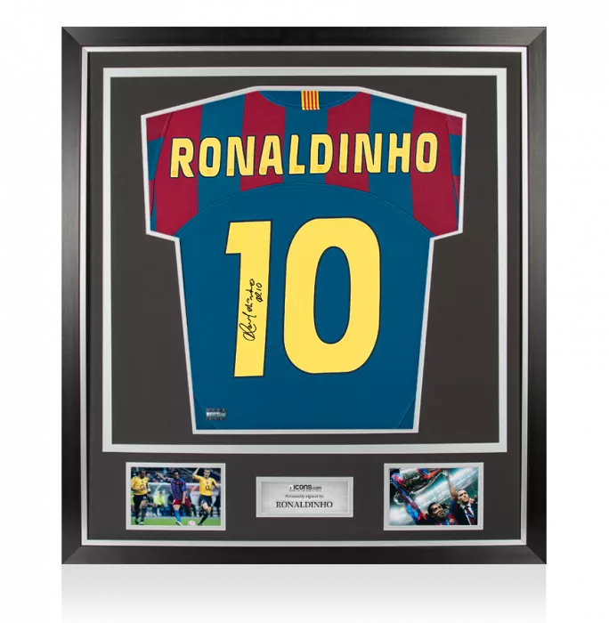 Ronaldinho Back Signed FC Barcelona 2005-06 Home Shirt In Classic Frame