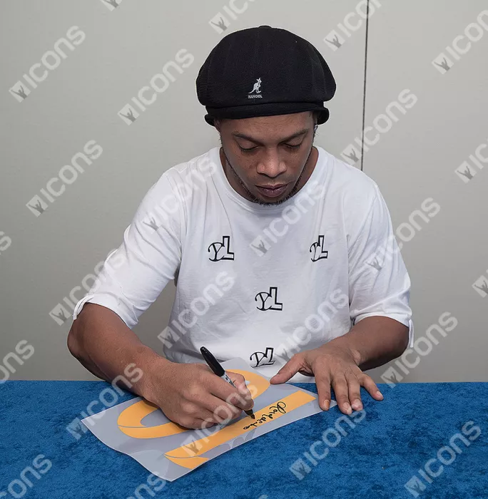Ronaldinho Back Signed Modern Barcelona Home Shirt With Fan Style Numbers