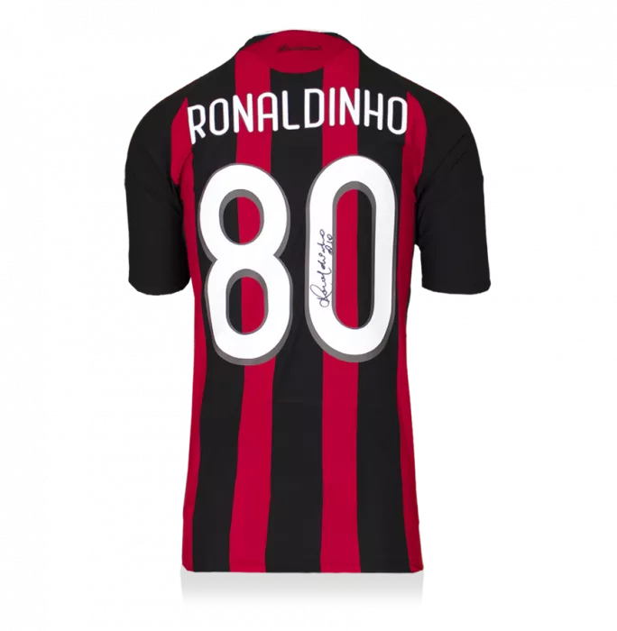 Ronaldinho Back Signed Retro AC Milan Home Shirt With Fan Style Numbers In Hero Frame: Option 1