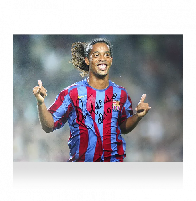 Ronaldinho Black Signed FC Barcelona Photo: Barca's Brilliant Brazilian
