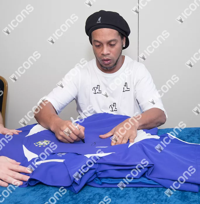 Ronaldinho Front Signed Brazil 2002 Away Shirt