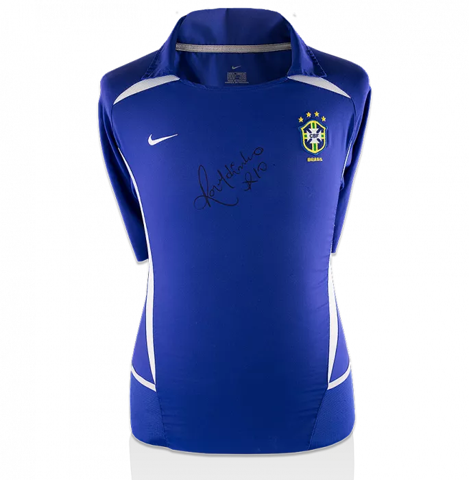 Ronaldinho Front Signed Brazil 2002 Away Shirt