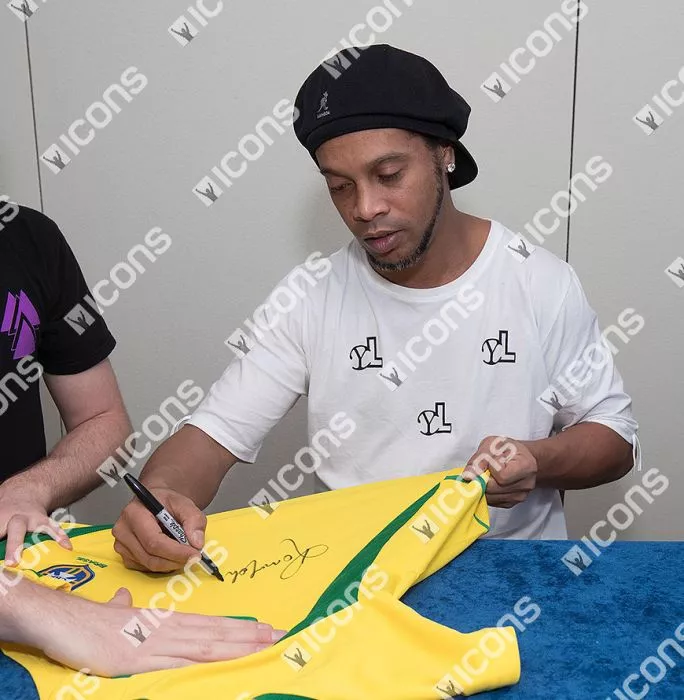 Ronaldinho Front Signed Brazil 2002 Home Shirt