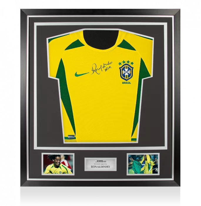 Ronaldinho Front Signed Brazil 2002 Home Shirt In Classic Frame