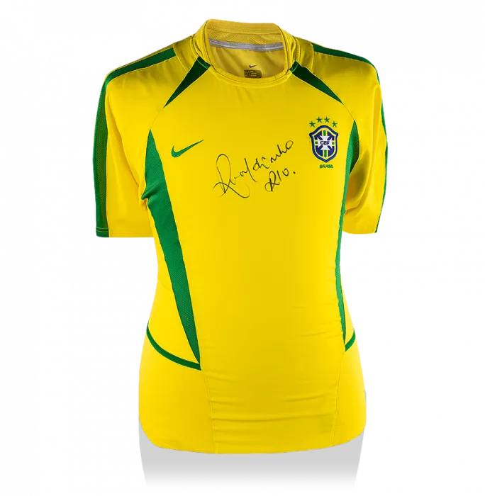 Ronaldinho Front Signed Brazil 2002 Home Shirt
