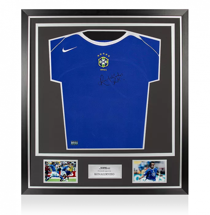 Ronaldinho Front Signed Brazil 2004 Away Shirt In Classic Frame