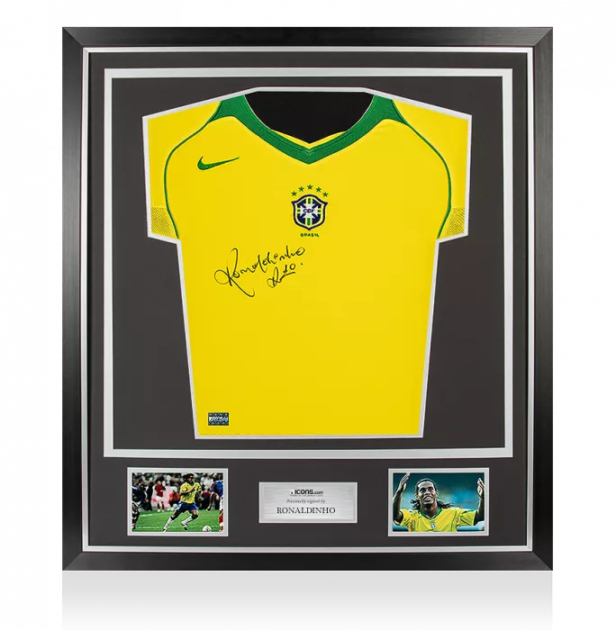 Ronaldinho Front Signed Brazil 2004 Home Shirt In Classic Frame