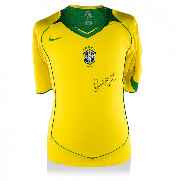 Ronaldinho Front Signed Brazil 2004 Home Shirt