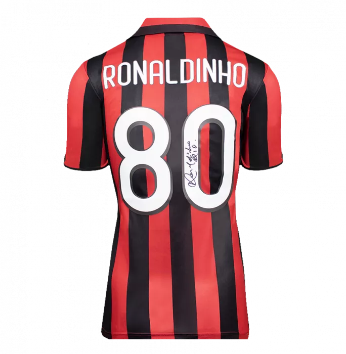 Ronaldinho Official AC Milan Back Signed And Framed Retro Shirt