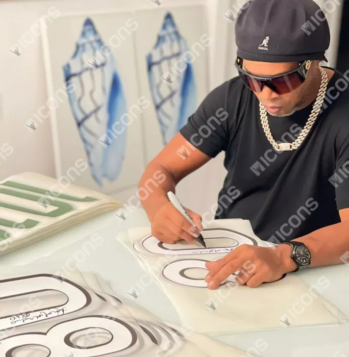 Ronaldinho Official AC Milan Back Signed And Framed Retro Shirt