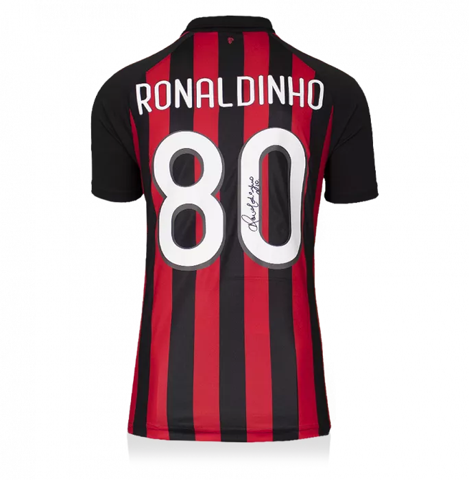 Ronaldinho Official AC Milan Back Signed And Framed Modern Home Shirt With Fan Style Numbers