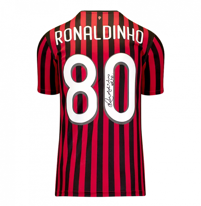 Ronaldinho Official AC Milan Back Signed And Framed Modern Home Shirt With Fan Style Numbers