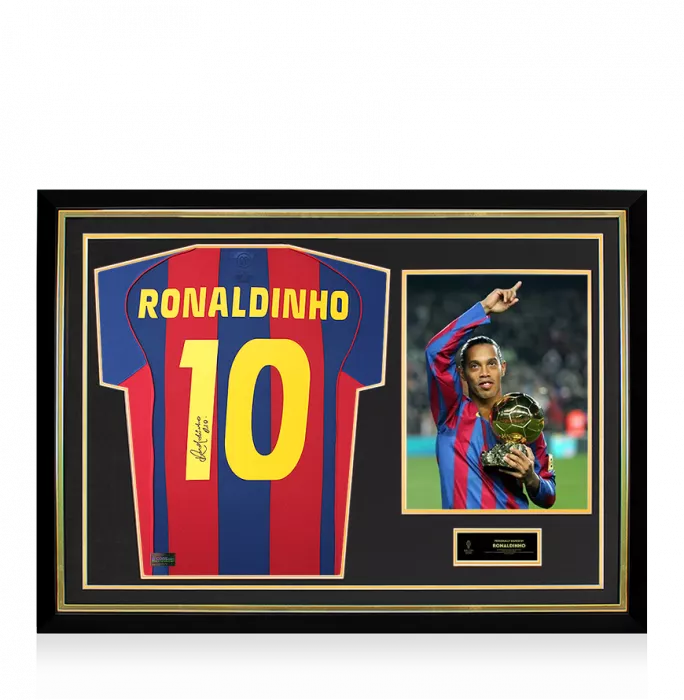 Ronaldinho Official Ballon D'Or™ Back Signed And Hero Framed Back Signed FC Barcelona 2004-05 Home Shirt