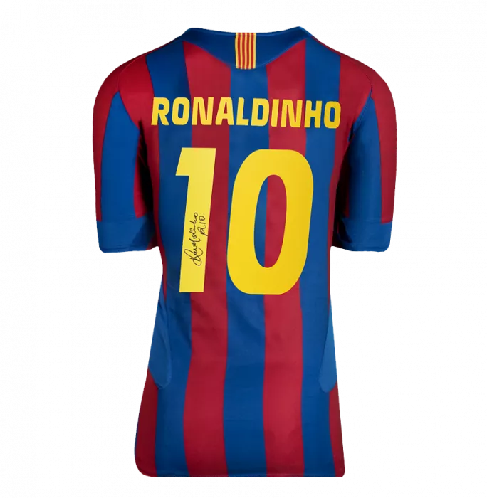 Ronaldinho Official Ballon D'Or™ Back Signed And Hero Framed FC Barcelona 2005-06 Home Shirt With Fan Style Numbers