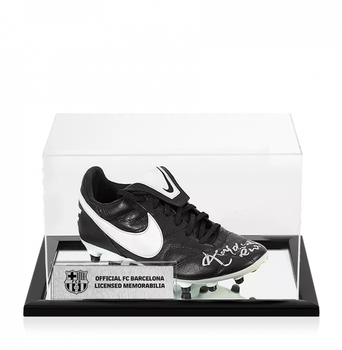 Ronaldinho Official FC Barcelona Signed Black And White Nike Boot In Acrylic Case