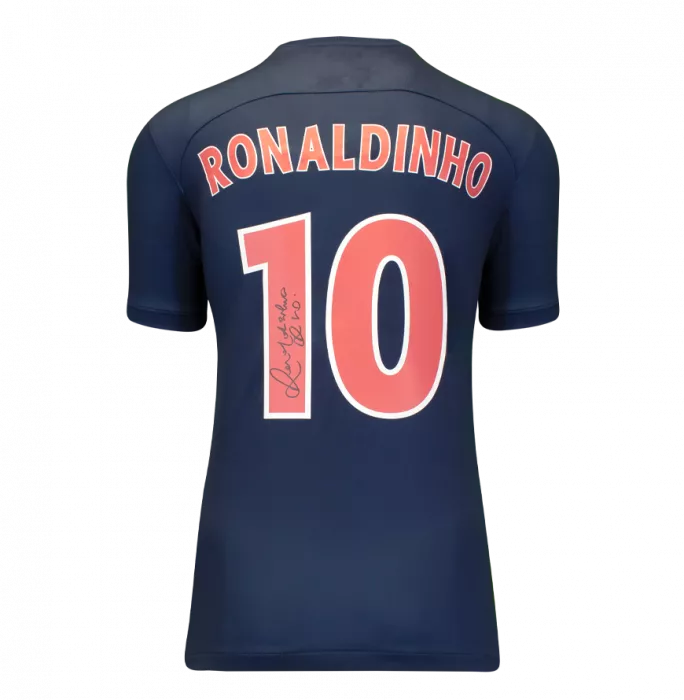 Ronaldinho Official Paris Saint-Germain Back Signed And Framed Modern Home Shirt With Fan Style Numbers: Number 10 Edition