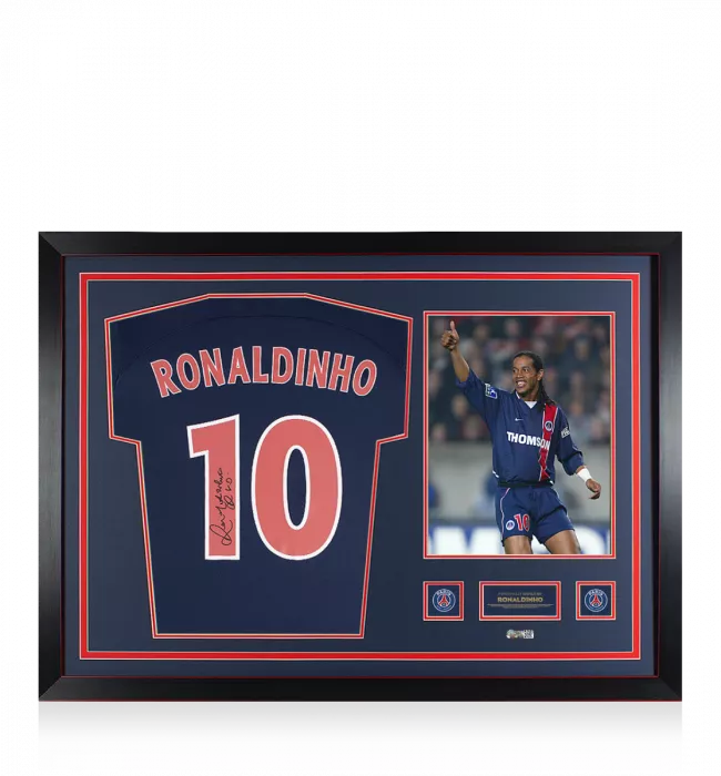Ronaldinho Official Paris Saint-Germain Back Signed and Framed Modern Home Shirt With Fan Style Numbers: Number 10 Edition