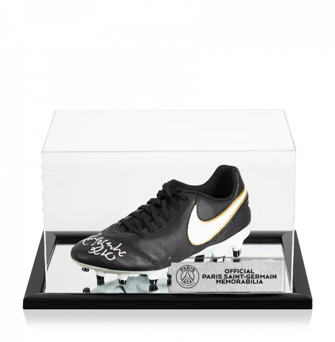 Ronaldinho Official Paris Saint-Germain Signed Black Nike Tiempo Boot In Acrylic Case