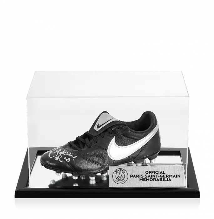 Ronaldinho Official Paris Saint-Germain Signed Black And Silver Nike Boot In Acrylic Case