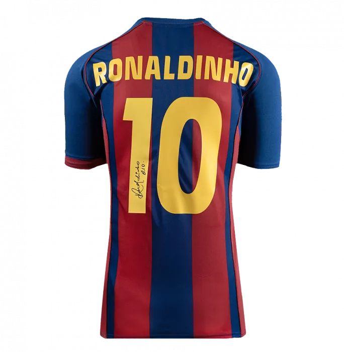 Ronaldinho Official UEFA Champions League Back Signed And Framed FC Barcelona 2004-05 Home Shirt