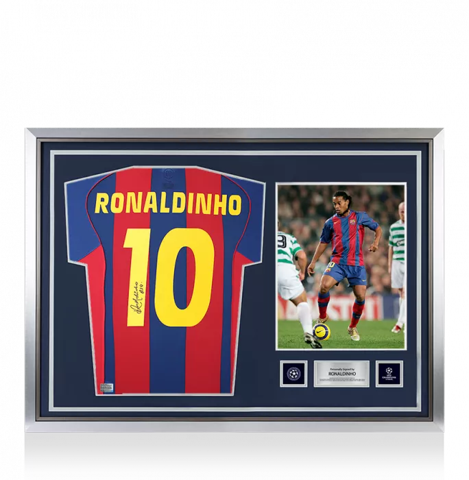Ronaldinho Official UEFA Champions League Back Signed and Hero Framed FC Barcelona 2004-05 Home Shirt