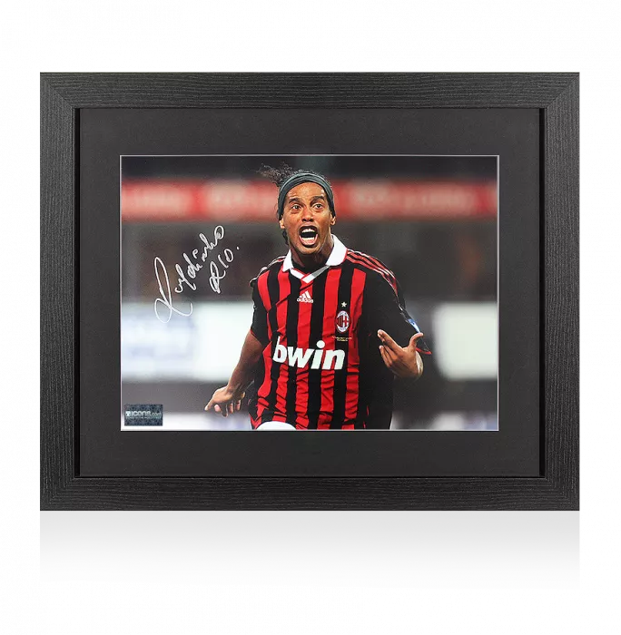 Ronaldinho Signed AC Milan Photo In Black Wooden Frame