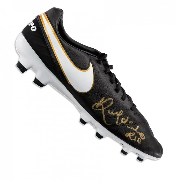 Ronaldinho Signed And Barcelona Framed Black Nike Tiempo Boot