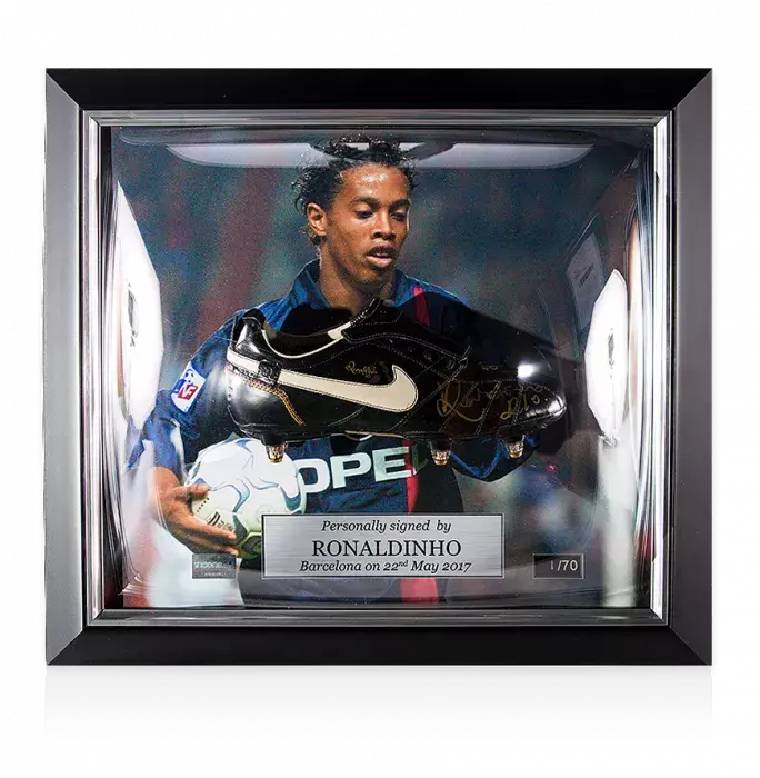 Ronaldinho Signed and Paris Saint-Germain Framed Black Nike Ronaldinho Boot