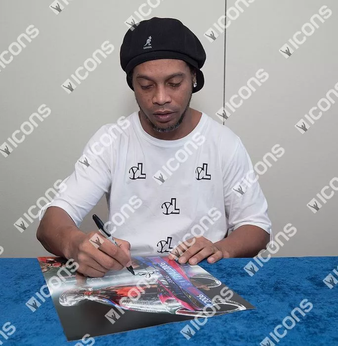 Ronaldinho Signed FC Barcelona Photo In Black Wooden Frame: 2006 UEFA Champions League Winner