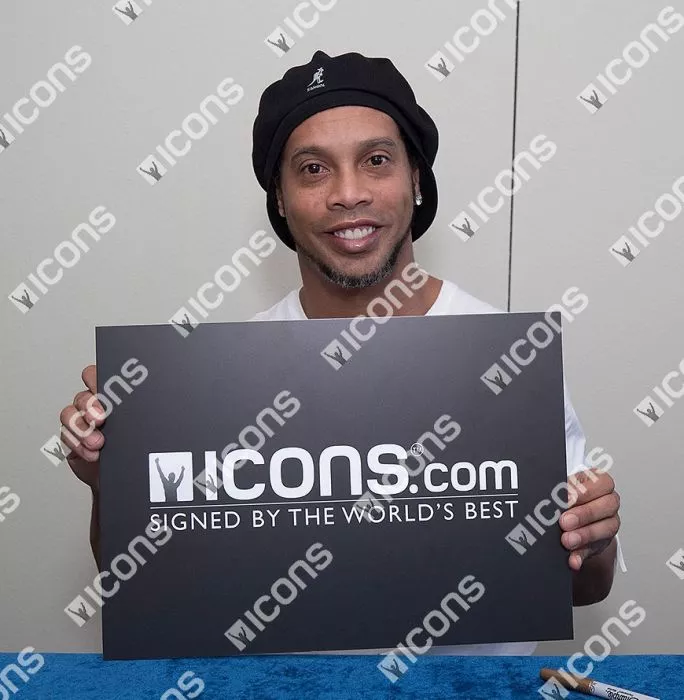 Ronaldinho Signed FC Barcelona Photo In Black Wooden Frame: 2005 Ballon D'Or Winner
