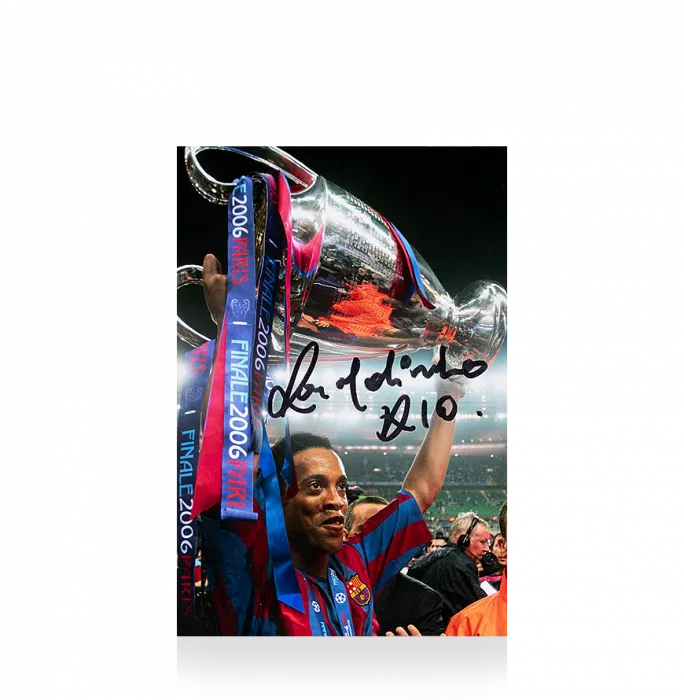 Ronaldinho Signed Mini FC Barcelona Photo: 2006 UEFA Champions League Winner