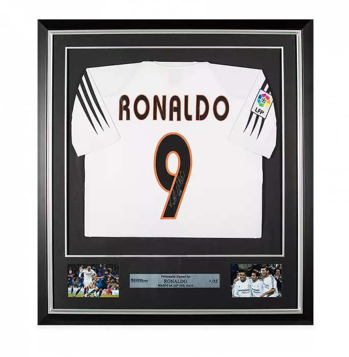 Ronaldo Back Signed And Framed Real Madrid 2004-05 Home Shirt