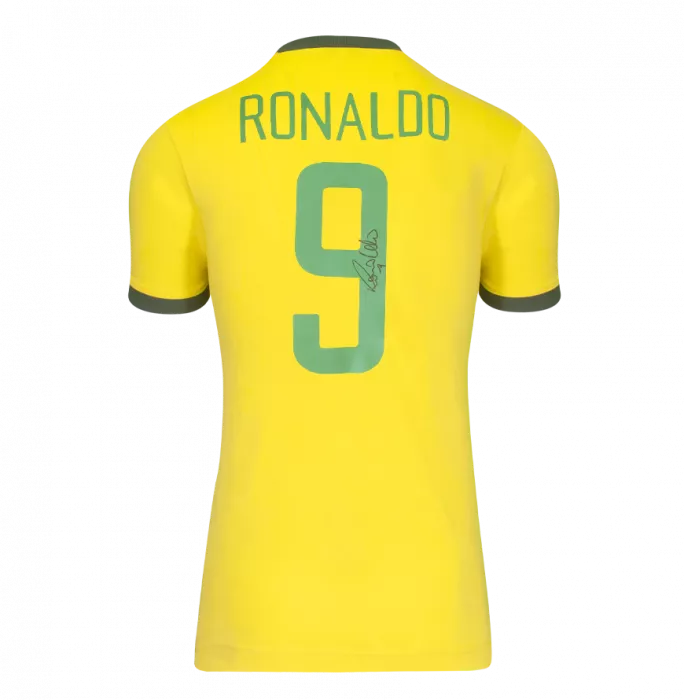 Ronaldo Back Signed Brazil 1970 Home Shirt With Fan Style Numbers In Hero Frame: Option 1