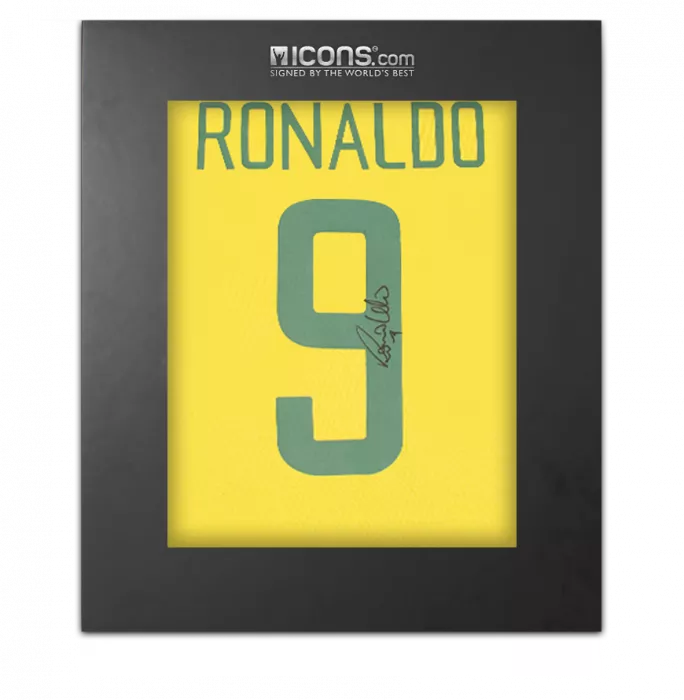Ronaldo Back Signed Brazil 1970 Home Shirt with Fan Style Numbers In Deluxe Packaging