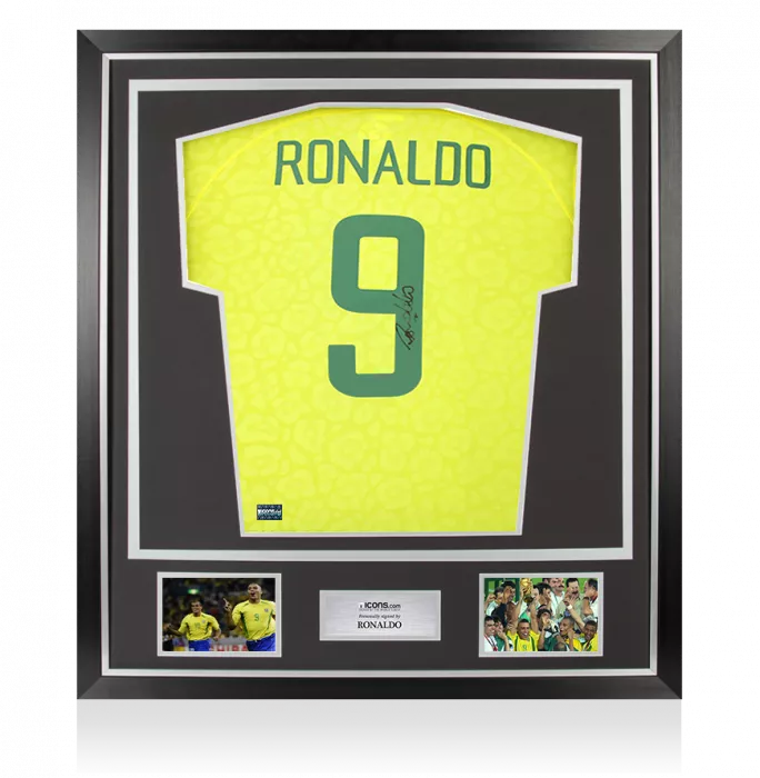 Ronaldo Back Signed Brazil 2022-23 Home Shirt In Classic Frame