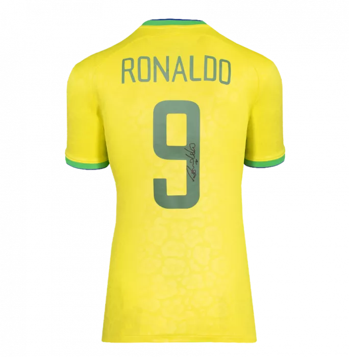 Ronaldo Back Signed Brazil 2022-23 Home Shirt In Hero Frame: Option 1
