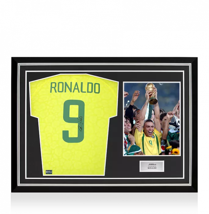 Ronaldo Back Signed Brazil 2022-23 Home Shirt In Hero Frame: Option 1