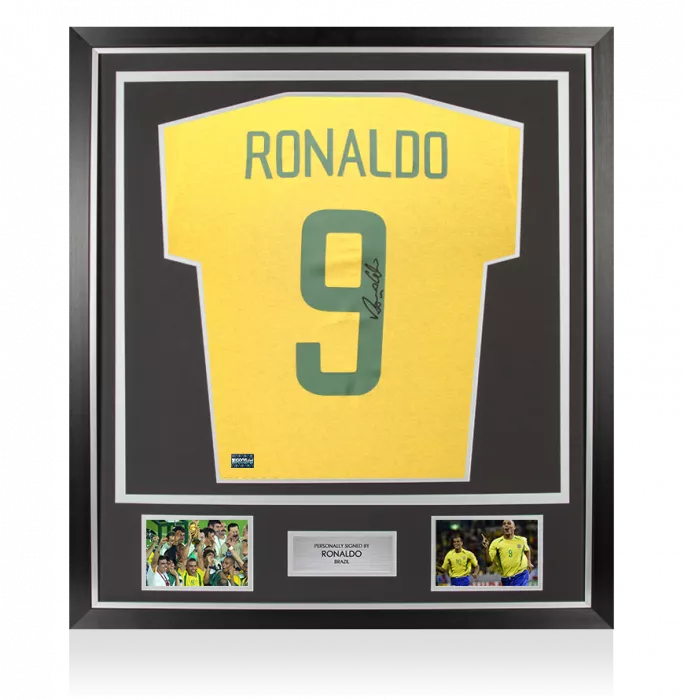 Ronaldo Back Signed Brazil T-Shirt In Classic Frame