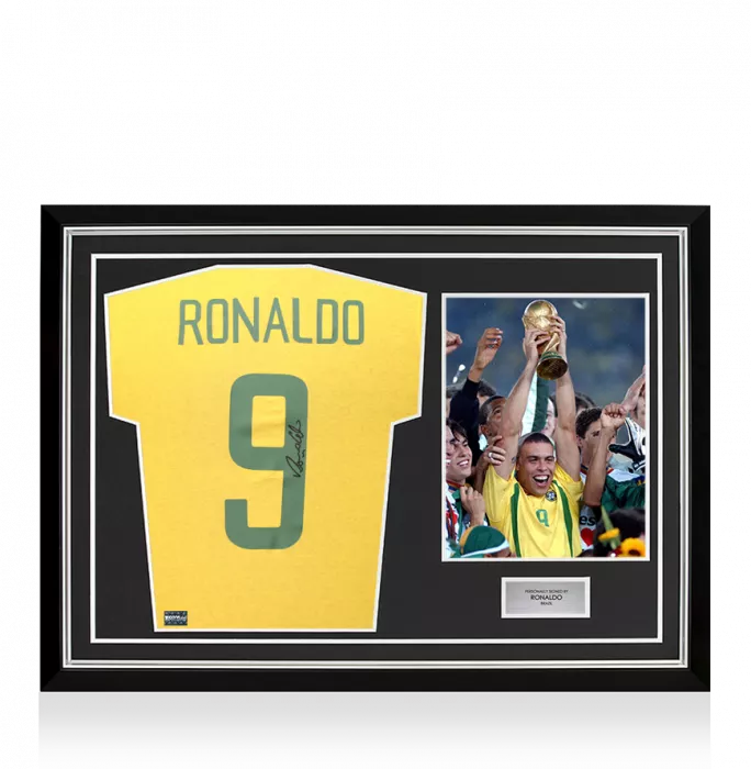Ronaldo Back Signed Brazil T-Shirt In Hero Frame: Option 1