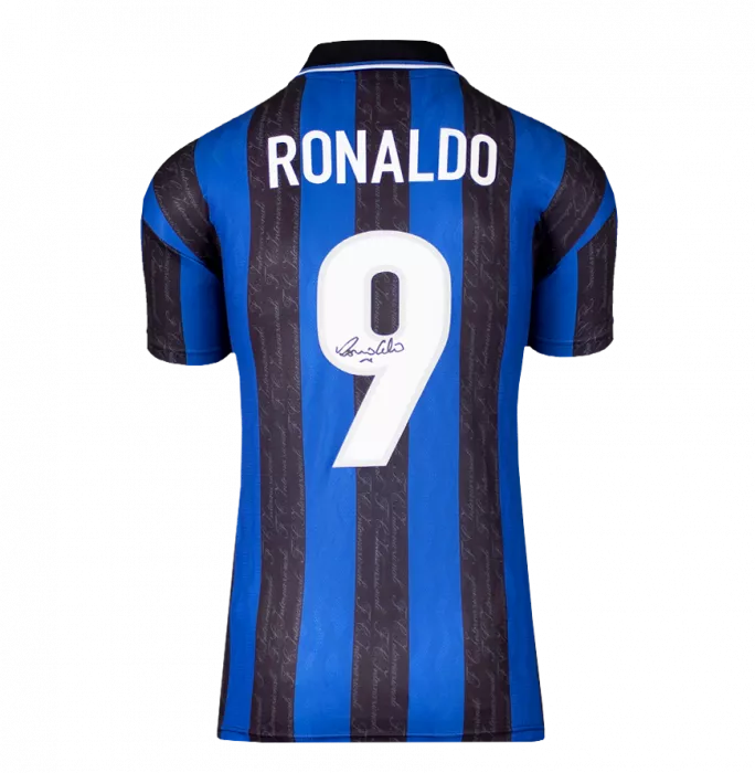 Ronaldo Back Signed Internazionale 1998 Home Shirt In Deluxe Packaging