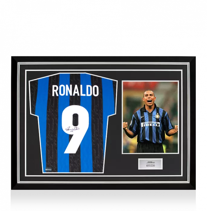 Ronaldo Back Signed Internazionale 1998 Home Shirt In Hero Frame: Option 1