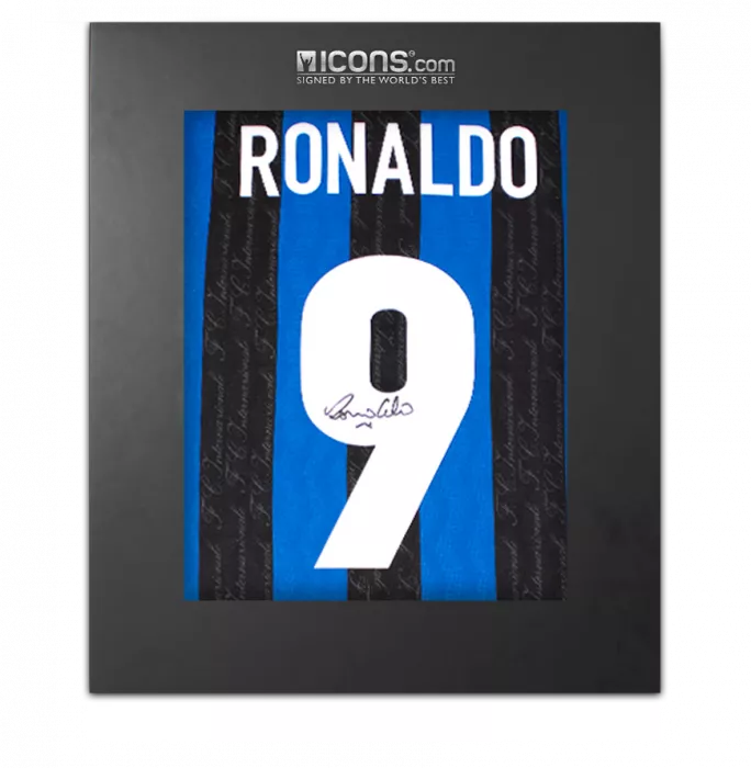 Ronaldo Back Signed Internazionale 1998 Home Shirt In Deluxe Packaging