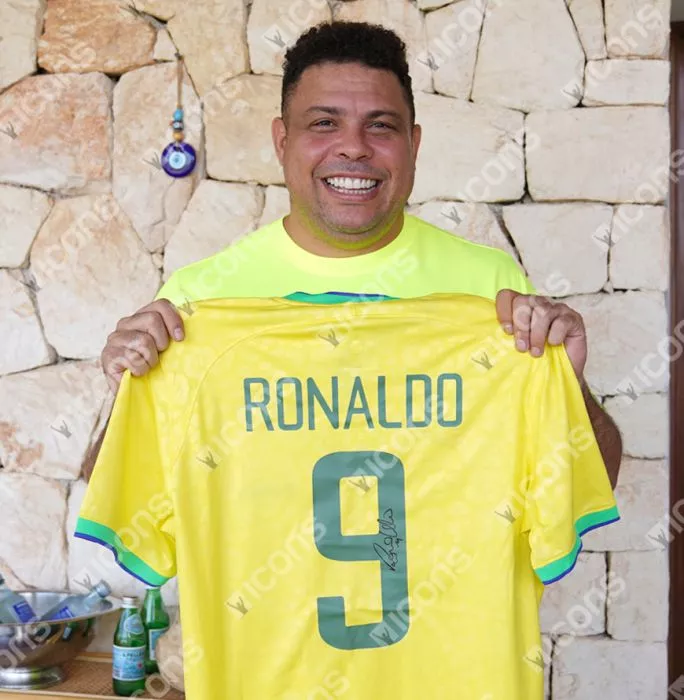 Ronaldo Back Signed Modern Brazil Home Shirt With Fan Style Numbers