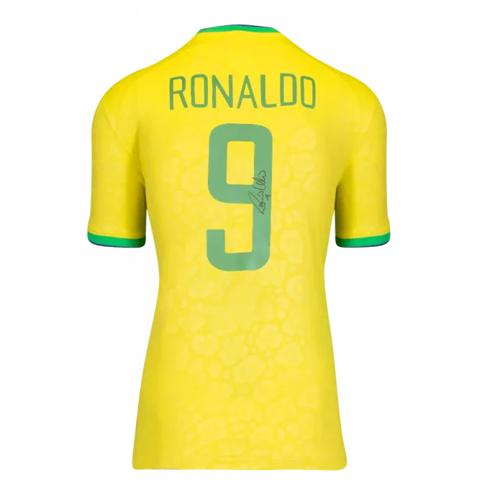 Ronaldo Back Signed Modern Brazil Home Shirt with Fan Style Numbers
